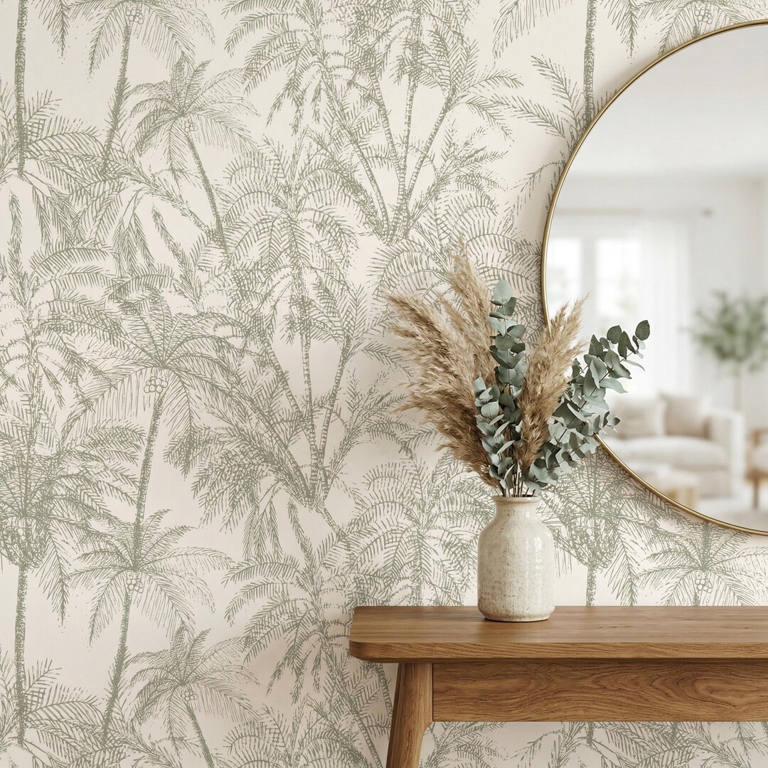Neutral Soft Palm Tree Jungle Wallpaper, Tropical & Botanical Wall