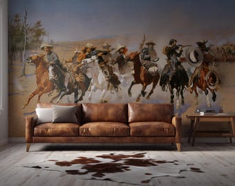 Cowboy Rider Wallpaper: Vintage Western Wall Mural ( Peel and Stick or Traditional )