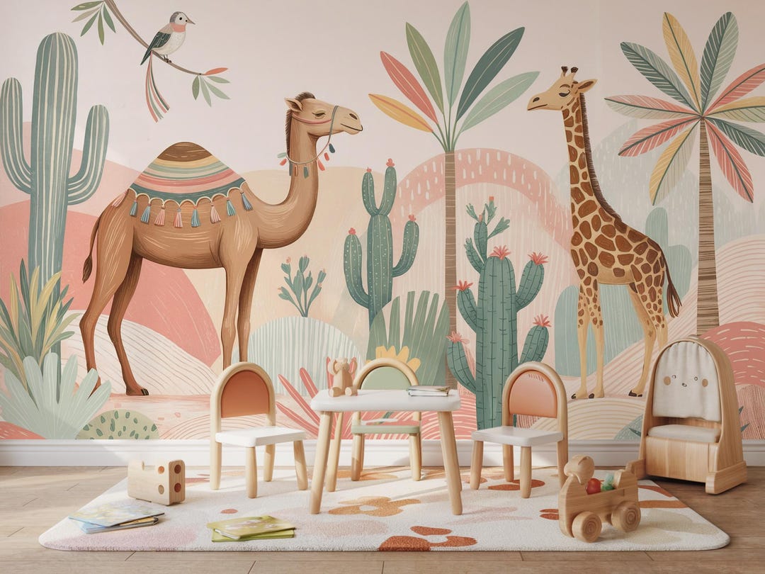 Safari Animals Peel and Stick Wallpaper: Kids Nursery Jungle Decor - Etsy