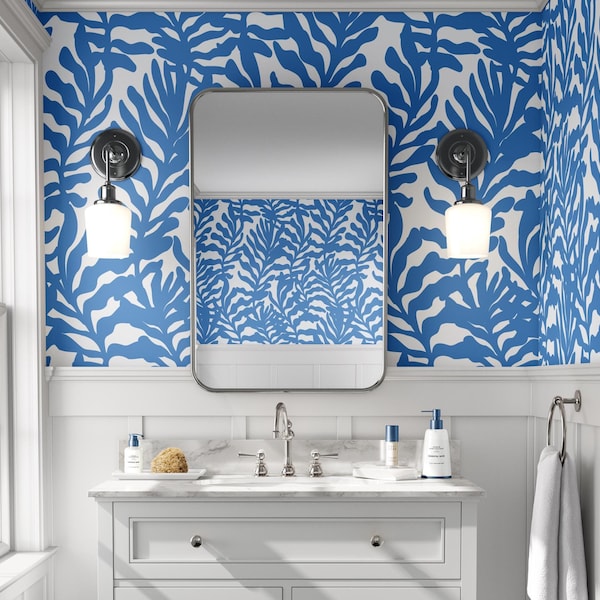 Deep Blue Coastal Wallpaper: Peel and Stick Nautical Wall Mural