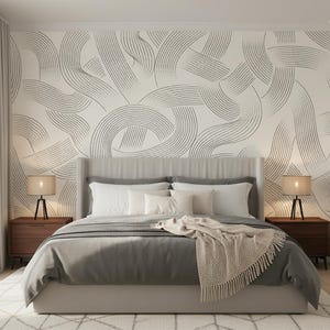 Modern Abstract Wallpaper – Peel and Stick or Traditional - Neutral Minimalist Black and White Geometric Mural for Contemporary Interiors