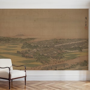 Peel and Stick Japanese Wallpaper, Self Adhesive Wall Mural with Fuji Mountain, Traditional Vintage Landscape Removable Wall Art Decor
