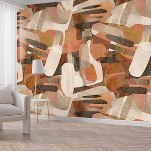 Abstract Earth Tone Wallpaper Modern Geometric Peel And Stick Wall Mural For Bathroom Accent Wall Removable Artistic Home Decor