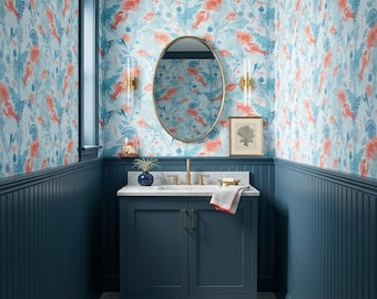 Coastal Bathroom Wallpaper: Underwater Sea Life Mural - Peel & Stick or Traditional