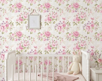 Rosa Rose Blumen Mädchen-Kinderzimmer Tapete - rosa Blumen Babyzimmer Dekor (Peel & Stick / Traditionell)