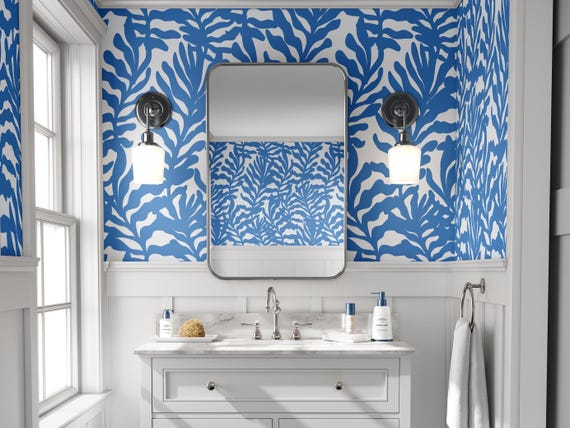 Deep Blue Coastal Wallpaper: Peel and Stick Nautical Wall Mural