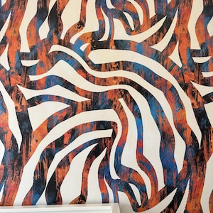 Modern Abstract Peel and Stick Wallpaper | Bold Artistic Wall Mural for Living Room Bedroom Accent Wall | Blue Orange Textured Funky Design