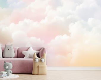 Pink and Blue Cloud Nursery Wallpaper - Peel & Stick Dreamy Sky Wall Mural