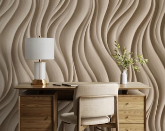 Beige 3D Wave Wallpaper, Sand Dune Textured Wall Mural ( Peel and Stick or Traditional )