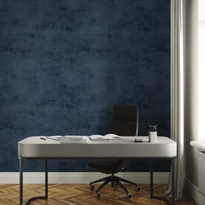 Luxury Navy Blue Peel and Stick Lime wash Wallpaper | Moody Accent Wall Mural | Midnight Blue Modern Plaster | Bathroom , Bedroom , Office