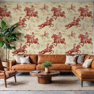 Vintage Cowboy Horse Wallpaper Mural: Rustic Western Decor, Peel and Stick