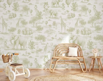 Safari Pattern Wallpaper - Nursery Toile Wall Mural - ( Peel and Stick & Traditional )