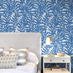 Ocean-themed wallpaper with a nautical seaweed pattern, ideal for bathroom wallpaper, beach house wall decor, and under the sea wall art.
