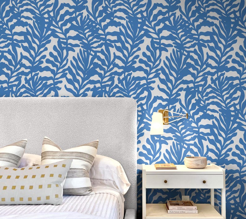 Ocean-themed wallpaper with a nautical seaweed pattern, ideal for bathroom wallpaper, beach house wall decor, and under the sea wall art.