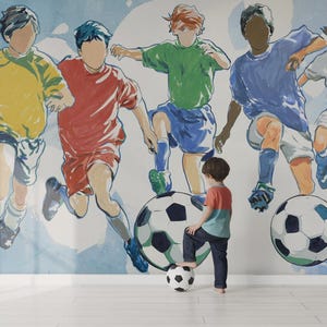 Soccer Wallpaper for Kids Room – Boys Football Wall Mural – Peel and Stick Sports Wall Art – Removable Wallpaper for Bedroom or Playroom