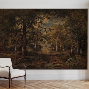 Vintage Landscape Large Tree Painting Scenic Wallpaper – European Forest Scene Peel and Stick Wall Mural, Scenic Art, Victorian Home Decor