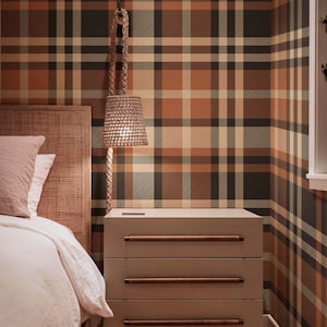 Brown Plaid Wallpaper: Vintage Tartan Wall Mural ( Peel and Stick or Traditional )