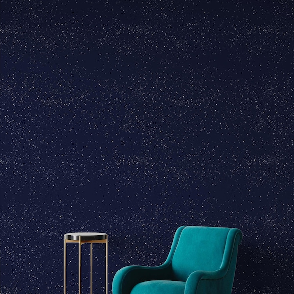 Starry Night Peel and Stick Wallpaper: Dark Blue Celestial Wall Mural