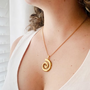 Golden Spiral Pendant Necklace    •   Gold-plated Stainless Steel   • Chunky Spiral Pendant  •  Beach Vibe  •  Greek Spiral Vortex