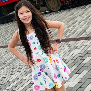 Sweet Treats Sundress: Donut Ice Cream Macaroon Print Kid Dress