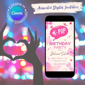 K-Pop Birthday Party Invitation, Editable Digital Invite for Kpop Fans, Pink Kawaii Girl Group Theme Birthday, Printable/Digital Download