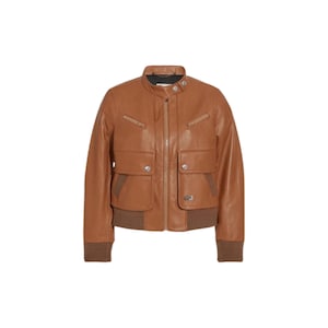 Womens Brown Lambskin Leather Bomber Jacket: Handmade Biker Style