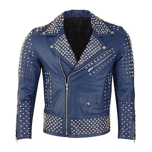 Herren Nieten Rindsleder Bikerjacke: Handgefertigter Punk Rock Moto Style