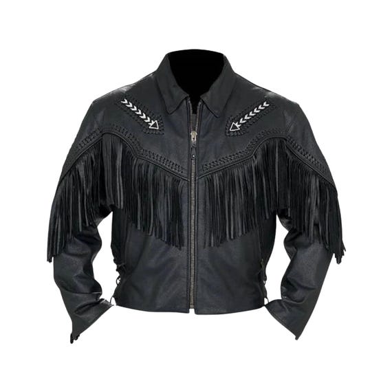 ウェスタン フリンジ 80s 90s ブラックレザージャケットライダース メンズウエスタンレザーバイクジャケット：ヴィンテージブラック