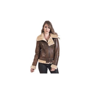 Brown Leather Aviator Jacket: Women&#39;s B3 Bomber with Fur Lining
