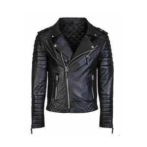 Men&#39;s Black Genuine Cowhide Leather Biker Jacket | Slim Fit Racing Motorcycle Jacket, Racing Jacket, Riding Jacket, Gift for Bikers