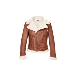 Brown Leather B3 Bomber Jacket: Faux Fur Sheepskin Aviator Coat
