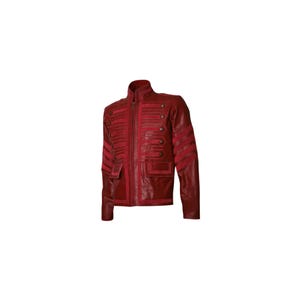 Handmade Maroon Cowhide Leather Military Jacket: Cosplay Biker Coat