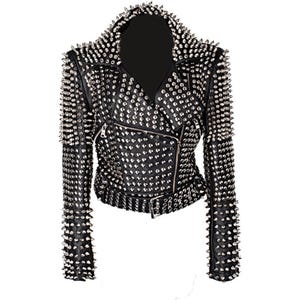 Bikerjacke aus Rindsleder mit Nieten: Punk Rock Moto Style