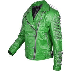 Mens Rock Punk Studded Moto Jacket Silver Studded Brando Biker Leather Jackets