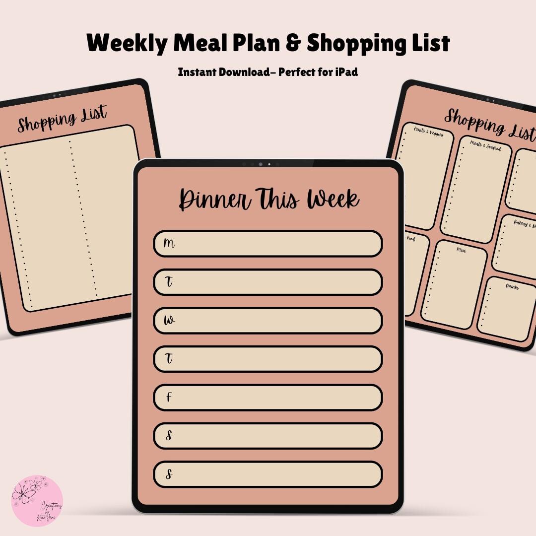 Weekly Meal Plan & Grocery List - Etsy