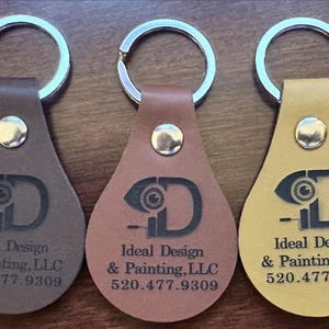 Personalized Leather Keychain - Engraved Tear Drop Design