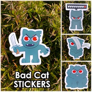 Adesivi divertenti per gatti con cicatrici cattive / Divertente, scuro, carino, esistenziale, cartone animato, regalo sciocco per adolescenti, laptop, notebook, bottiglia d'acqua