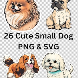 Cute Dogs Clipart Bundle, 26 Cute Toy Dog Breeds Sticker SVG PNG Printable, Card Making, Printing, Paper Craft, Sublimation, Commercial Use