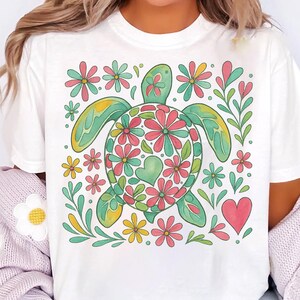 Sea Turtle PNG, Nautical Turtle preppy png , Fisherman Aesthetic Png, Beach Png, Instant DIGITAL Download, Turtle Png, Boho Floral Turtle