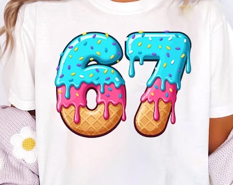 Ice Cream Number 67 SVG PNG, Dripping Sprinkles Design (Digital Download)