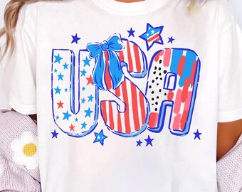Retro USA 4th Of July PNG, Patriotic Coquette Design (Digital Download)