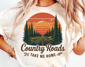 Country Roads Sunset Landscape PNG SVG, T-Shirt Design (Digital Download)