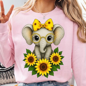 Niedlicher Baby Elefant mit Sonnenblume PNG, Elefant Mama roter Bogen PNG-Datei, niedlicher Elefant png, Baby Elefant, niedlicher Baby Tier Elefant PNG