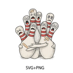 Cartoon Bowling Scared SVG PNG, Bowling Pins Funny Sport Bowler svg , Scared Bowling Pins Bowler png sublimation design