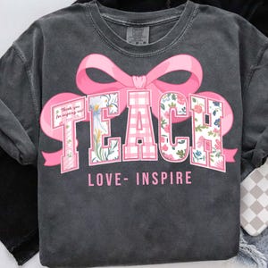 Preppy Teach Love Inspire Png, Preppy Teacher Glitter Doodle Png, Teacher Life Png, Checkered Sublimation, Pencil Bow Leopard Teacher