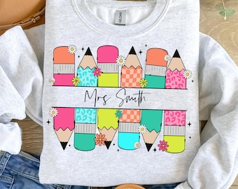 Personalized Teacher Pencil Design PNG, Back To School Shirt (Digital Download)