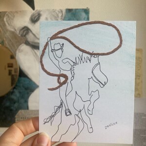 Papeterie pour cartes postales - Broderie aquarelle Yeehaw Cowboy