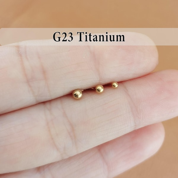 16g 18g 20g Tiny Gold Ball Titanium Threadless Push Pin Labret, Flat Back Earring, Cartilage Tragus Helix Stud, Conch Studs, Small Nose Stud