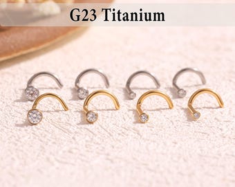 18G/20G Tiny Titanium Cz Nose Stud, L Bend Corkscrew Nose Stud, Nose Ring, Nose Piercing, White Cz Stone Nose stud, L Shaped Nose Piercing