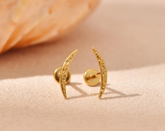16G/18G/20G Titanium Hammered Curved Bar Threadless Stud, Minimal Arc Flat Back Earring, Climber Bar Cartilage Helix Labret Piercing Jewelry